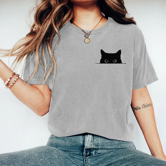 Comstylish Women's Black Cats Art Washed T Shirt