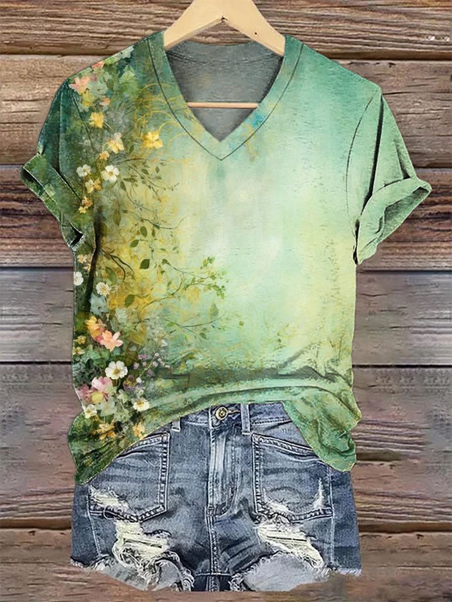 Women's Vintage Floral V-Neck Casual T-Shirt