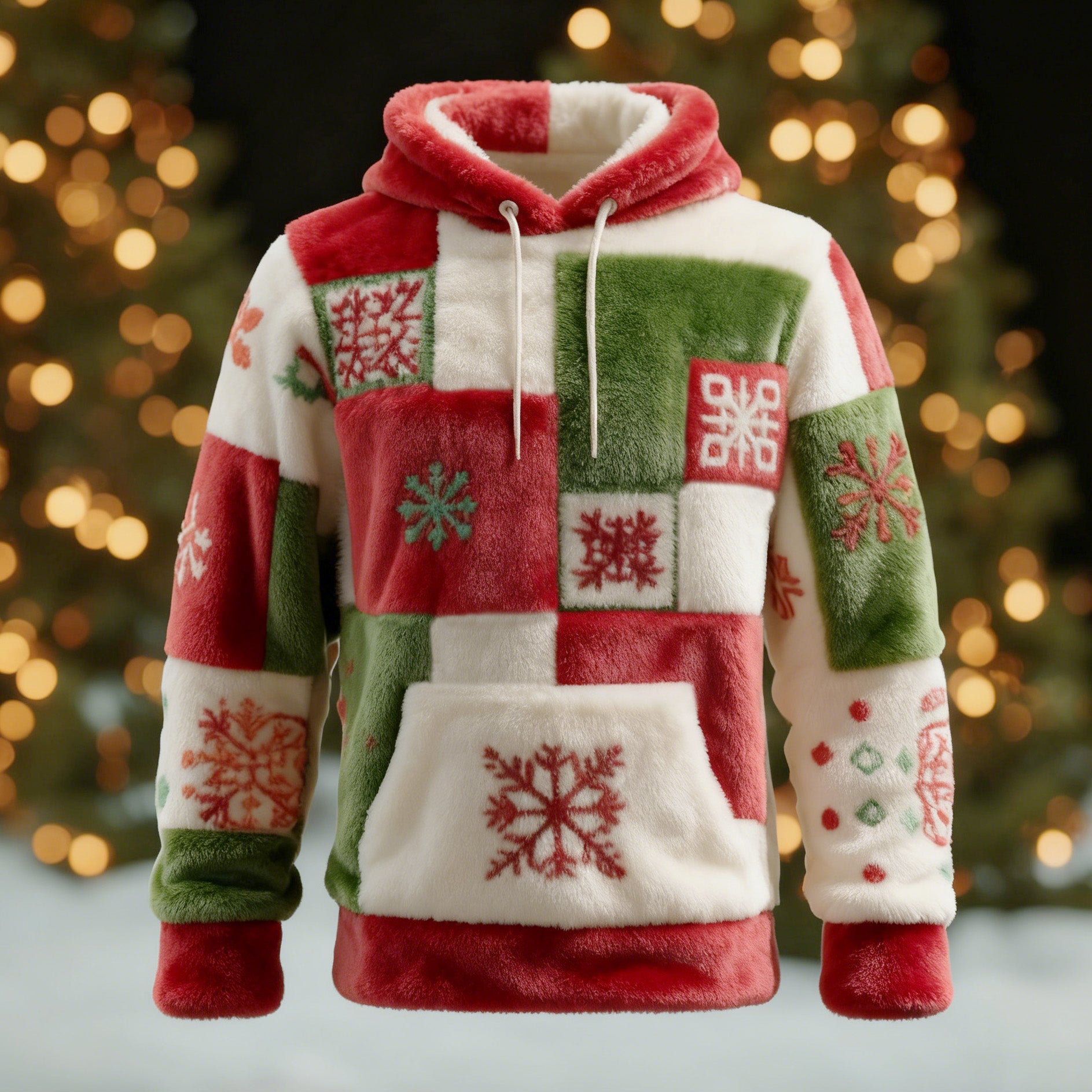 Comstylish Christmas Snowflake Men's Flannel Color Block Hoodie