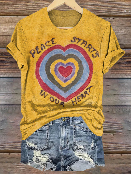 Hippie Peace Art Print Casaul Short Sleeve T-shirt