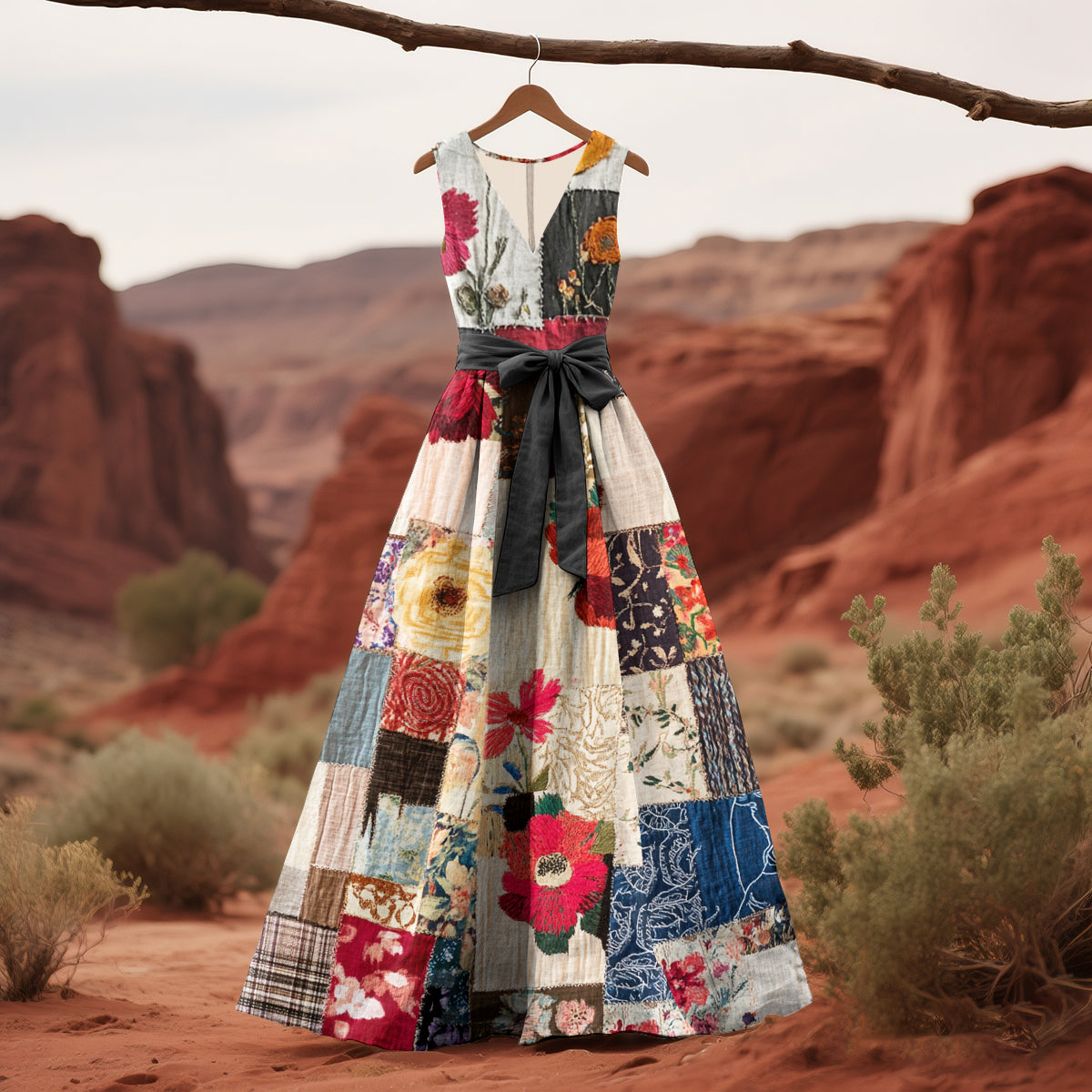 Retro Floral Patchwork Pattern Art Tank Dress artswardrobe