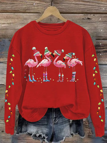 Comstylish Women's Christmas Flamingo Print Crewneck Sweatshirt