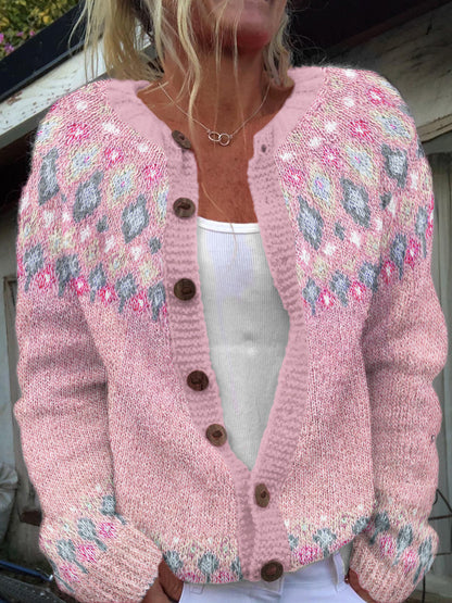 Fairman Island Geometric Contrast Sweater Cardigan elevenforest