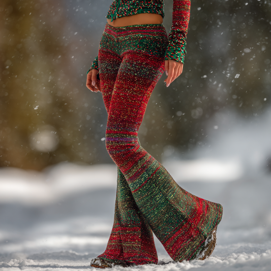 Comstylish Women's Christmas With Glitter Pattern Art Print Casual Flared Leggings