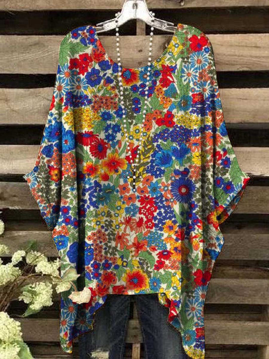 Women's Vintage Colorful Floral Pattern Printed Top
