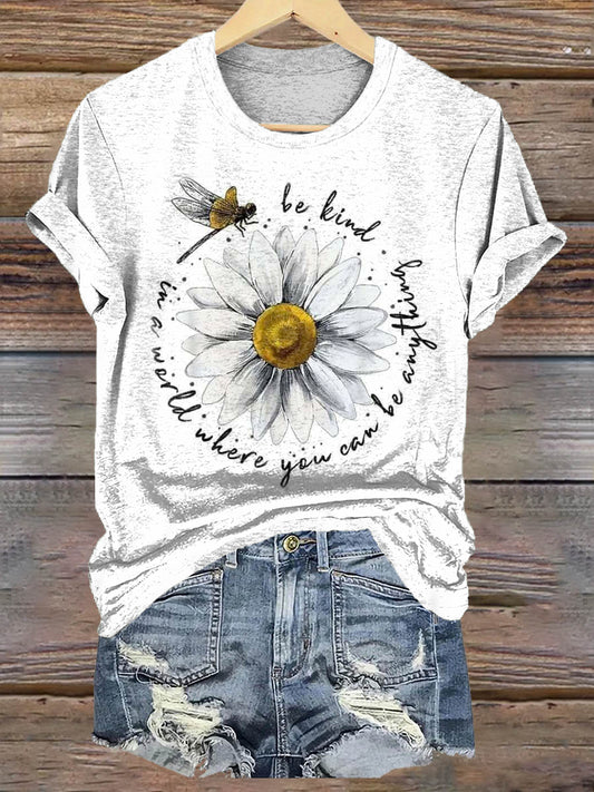 Dragonfly Floral Pattern Art Print Casaul Short Sleeve T-shirt