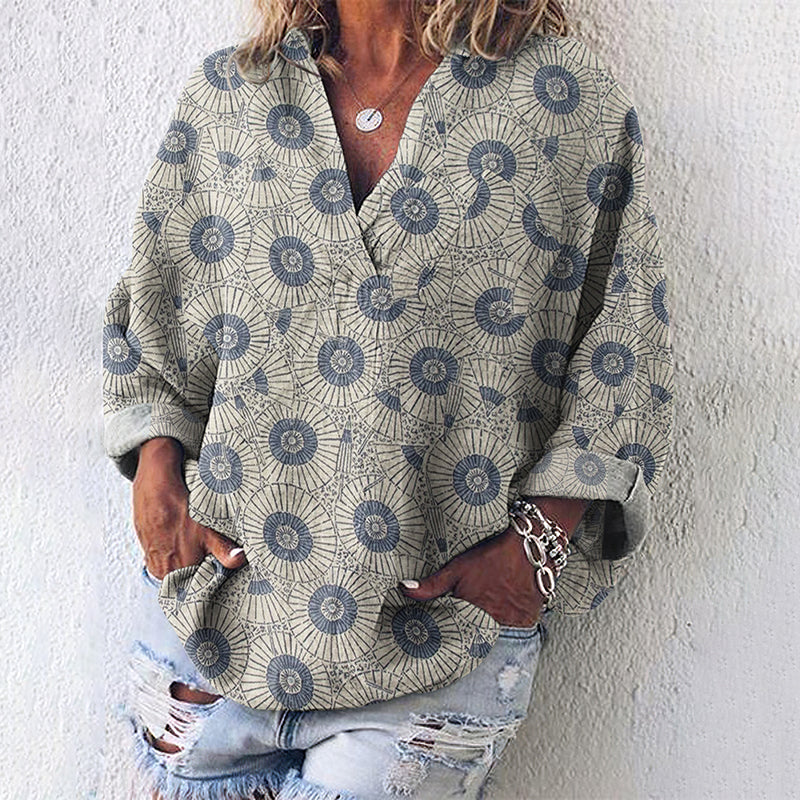 Comstylish Vintage Japanese Traditional Sashiko Art Linen Blend Tunic