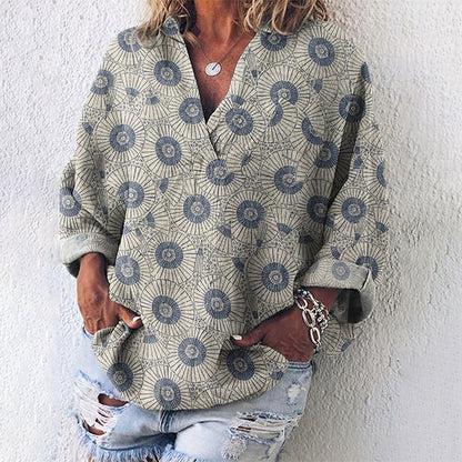 Comstylish Vintage Japanese Traditional Sashiko Art Linen Blend Tunic