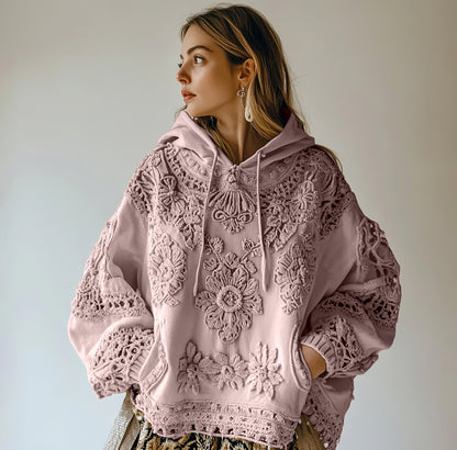 Comstylish Women's Floral Embroidery Art Casual Cozy Hoodie