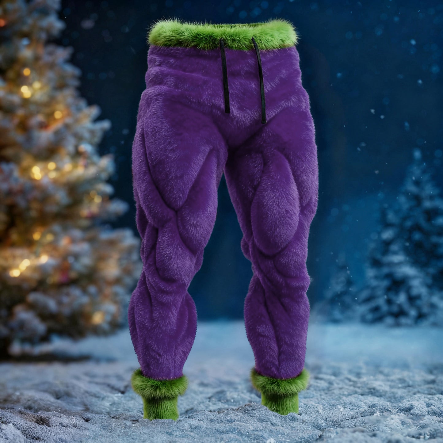 Men's Santa Claus Color Block Cosplay Plush Casual Pants artswardrobe