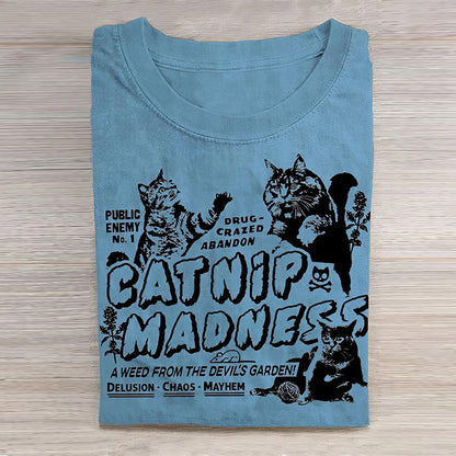 Funny Cat Round Print Neck Short Sleeve T-Shirt elevenforest