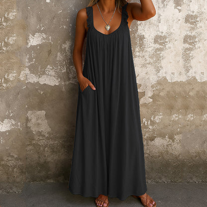 Casual U Neck Ruffle Cami Maxi Dress artswardrobe