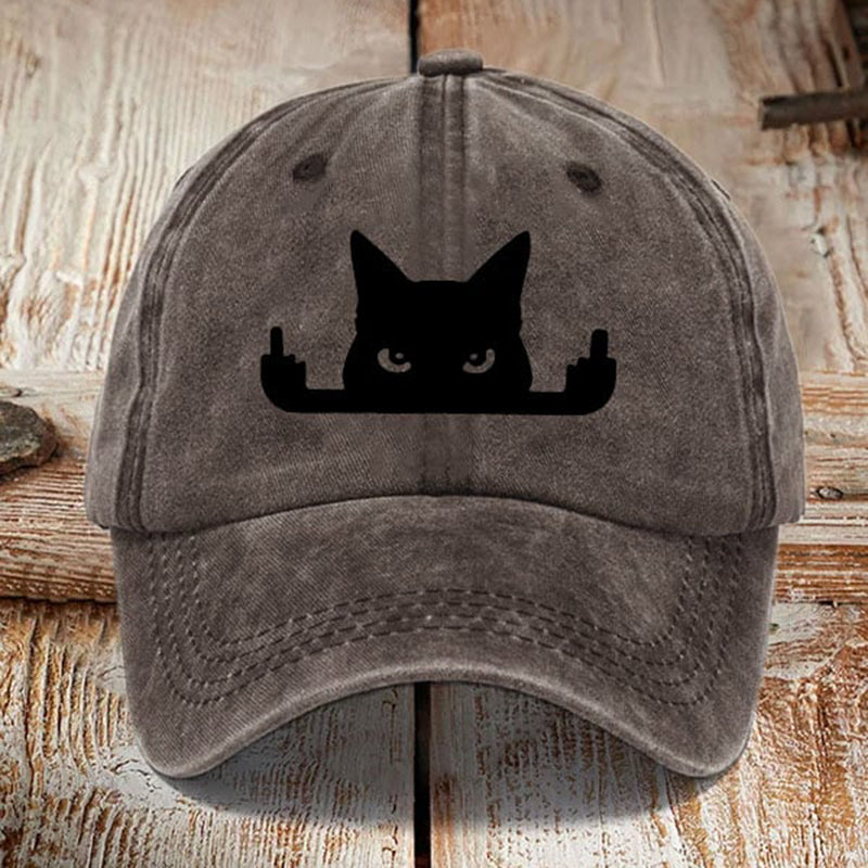 Comstylish Japanese Art  Black Cat In Contempt Print Washed Sun Hat