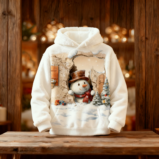Comstylish Retro Fun Christmas Elements Design Men's Hooded Flannel Sweatshirt
