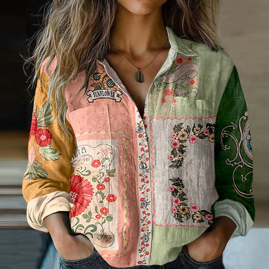 Women's Floral Art Flower Pattern Button Down Shirt artswardrobe