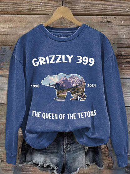 Comstylish Retro Grizzly 399 The Queen Of The Tetons 1996-2024 Print Sweatshirt