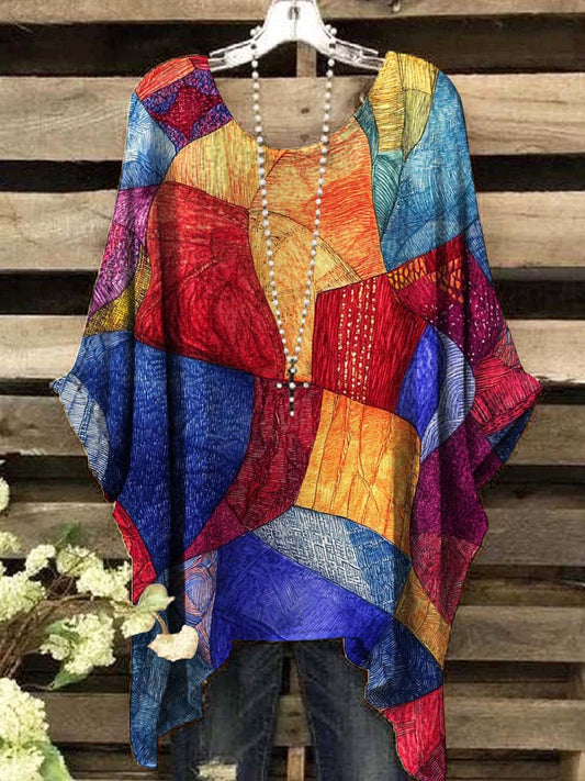 Women's Abstract Colorful Patchwork Printed Casual Top