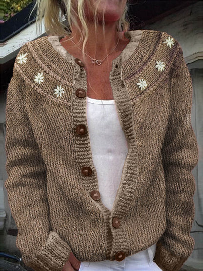 Classy Daisies Yoke Crochet Cozy Knit Cardigan artswardrobe