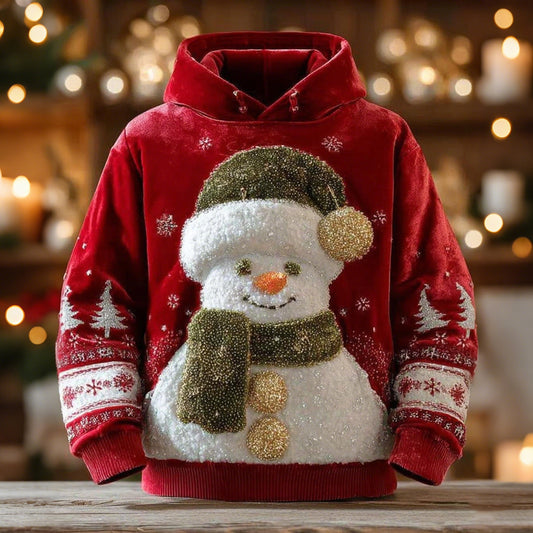 Comstylish Men's Christmas Snowman Color Block Plush Hoodie