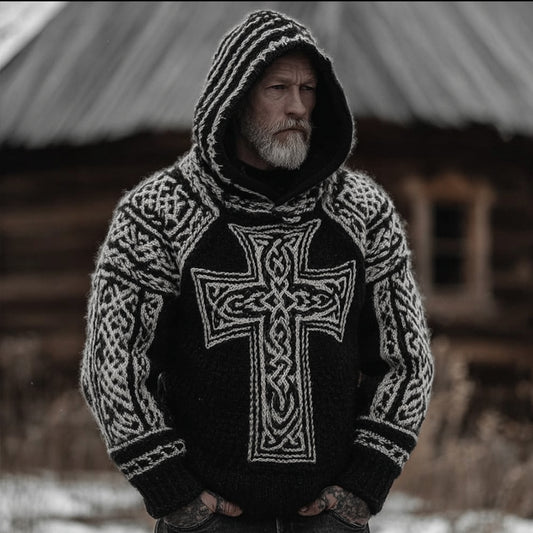 Men's Viking Style Celtic Cross Hooded Sweater artswardrobe