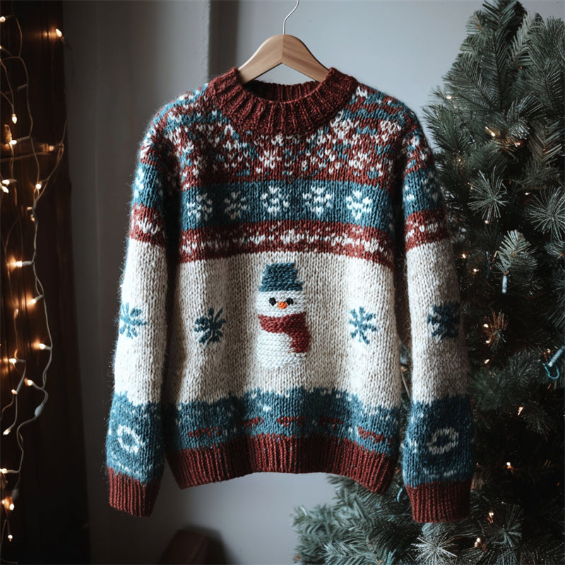 Vintage Christmas Snowman & Snowflakes Cozy Isle Sweater