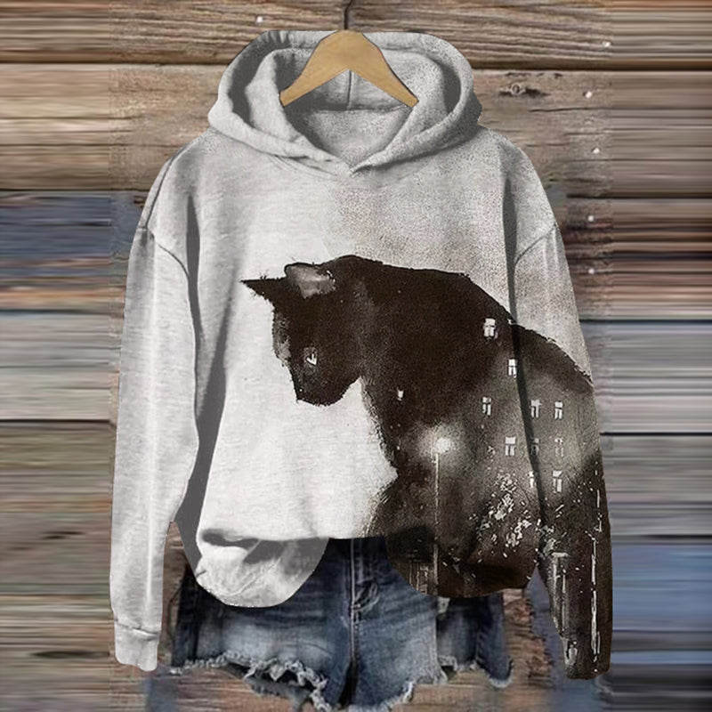 Ink And Wash Cat Art Print Casual Hoodie