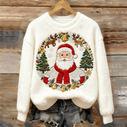 Women's Retro Christmas  Pattern Casual Crew Neck Sweatshirt