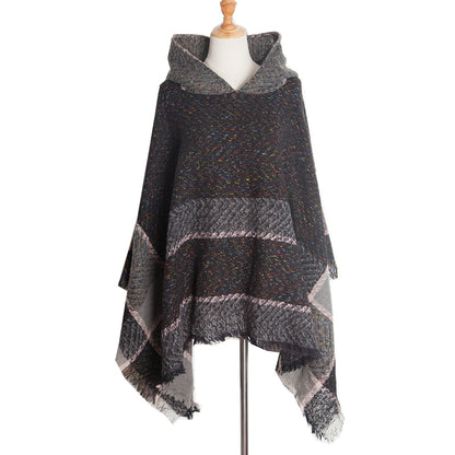 Vintage Herringbone Hooded Pullover Shawl elevenforest