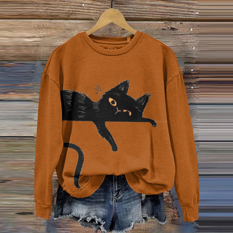 Comstylish Women's Black Cat Abstract Art Painting Sweatshirt