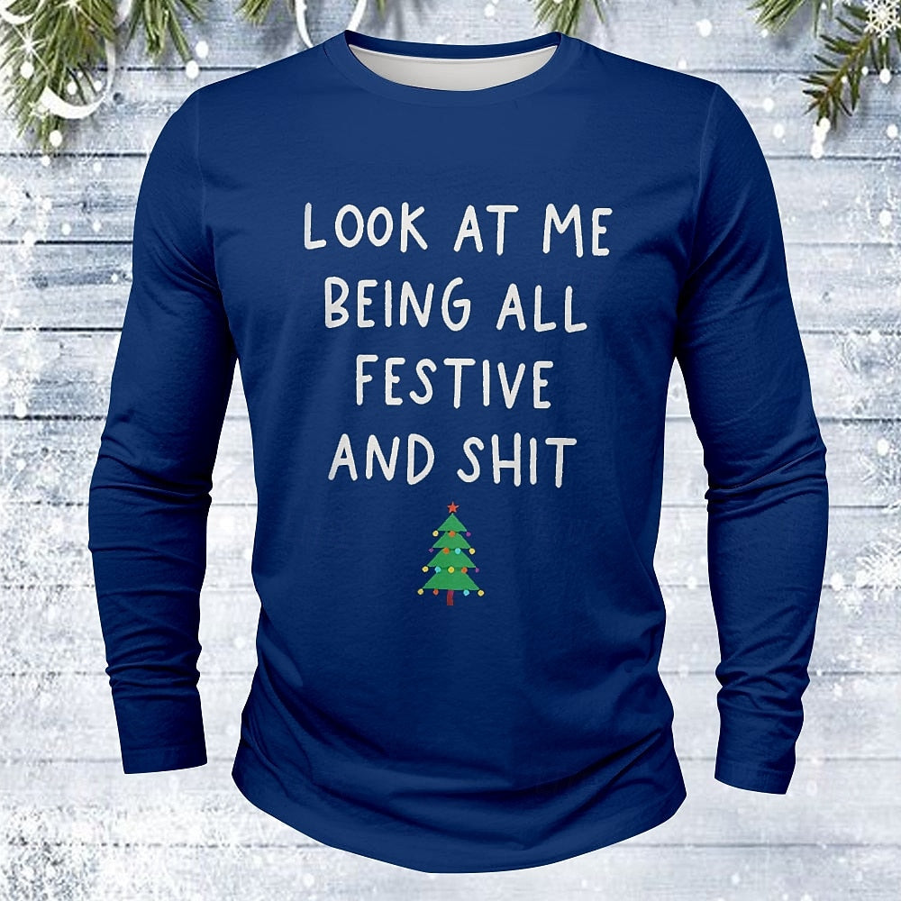 Comstylish Men's Christmas Print Crew Neck Long Sleeve Casual T-shirt