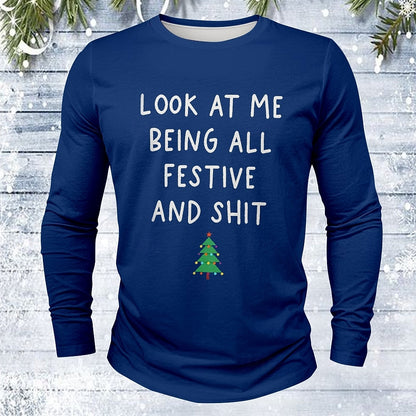 Comstylish Men's Christmas Print Crew Neck Long Sleeve Casual T-shirt