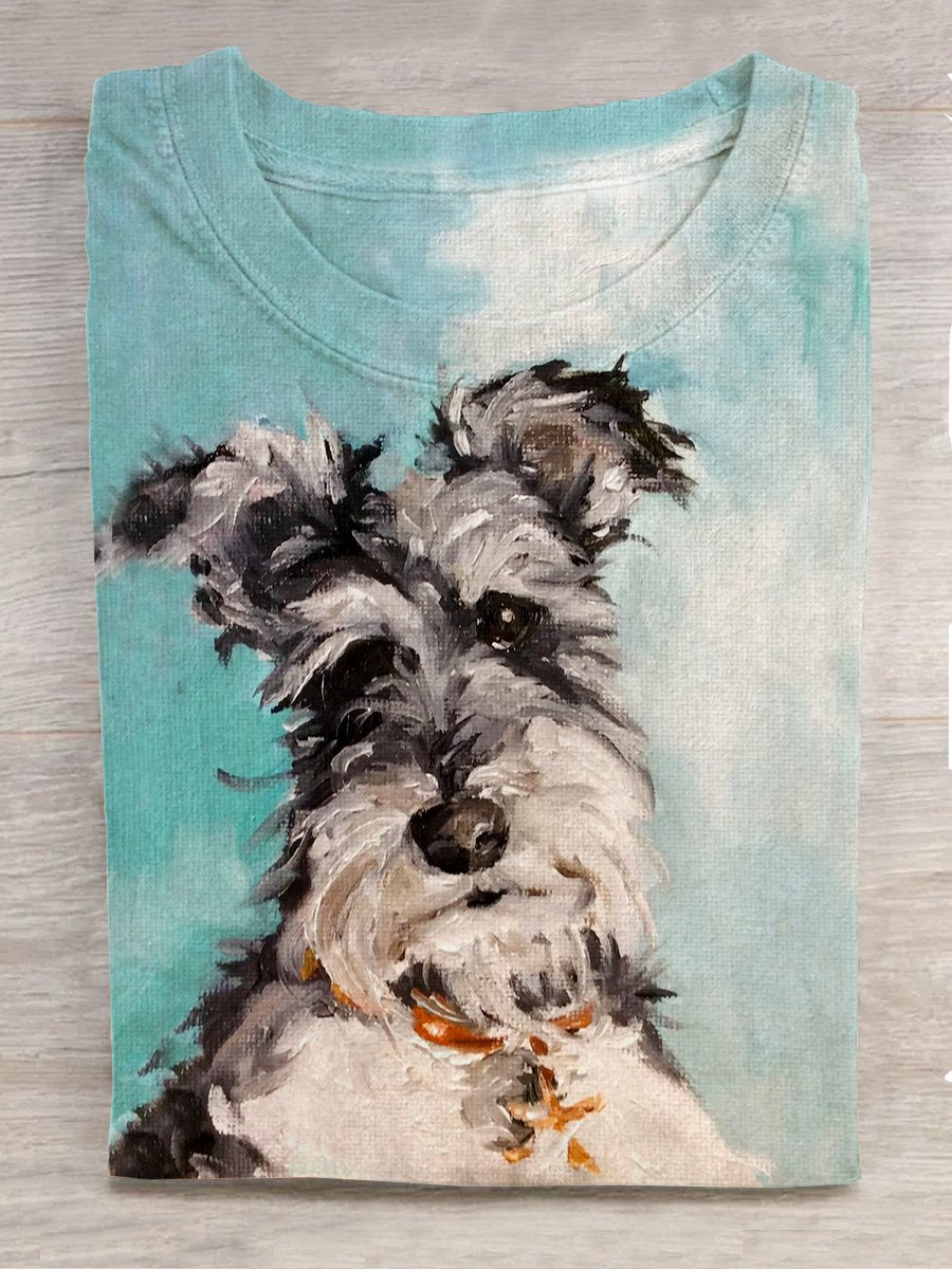Comstylish Dog Print Crew Neck Short Sleeve T-Shirt