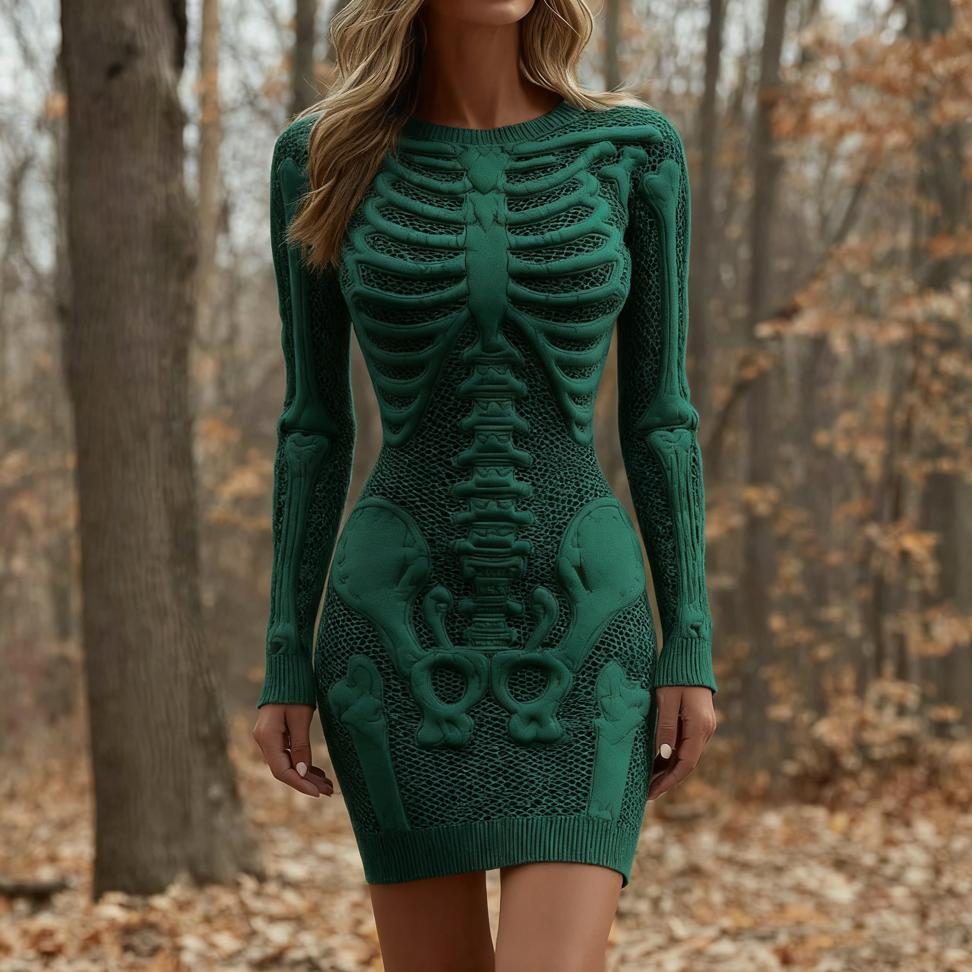 Comstylish Women's Vintage Halloween Skeleton Bones Comfortable Elegant Sweater Dress