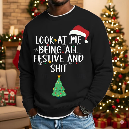 Comstylish Men's Christmas Print Crew Neck Casual Sweatshirt