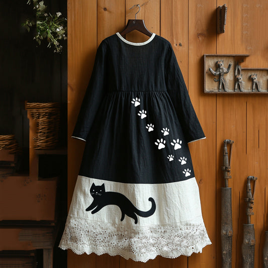 Vintage Abstract Creative Cute Black Cat Art Maxi Dress artswardrobe