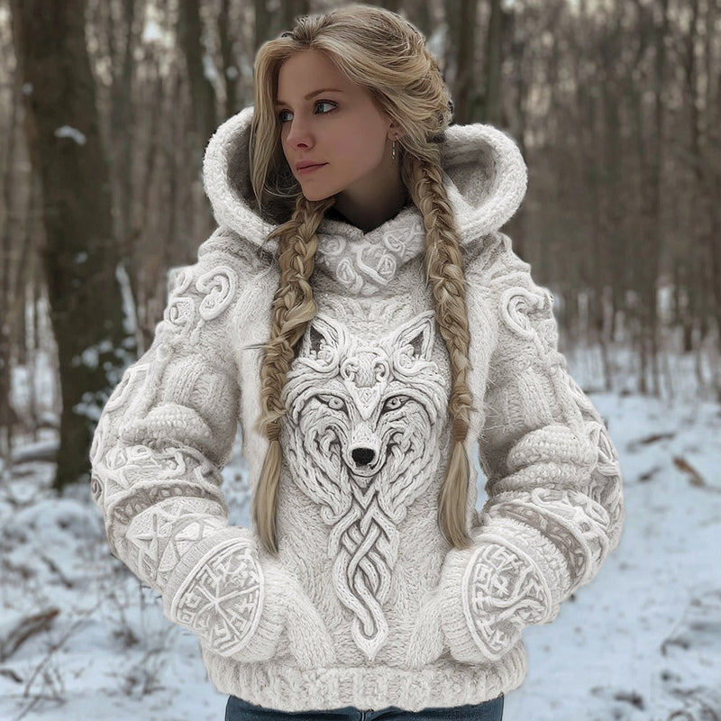 Cardigan s kapucí ze směsové bavlny s motivem keltského vlka