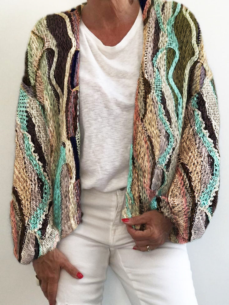 Women's Irregular Striped Knit Sweater Cardigan artswardrobe