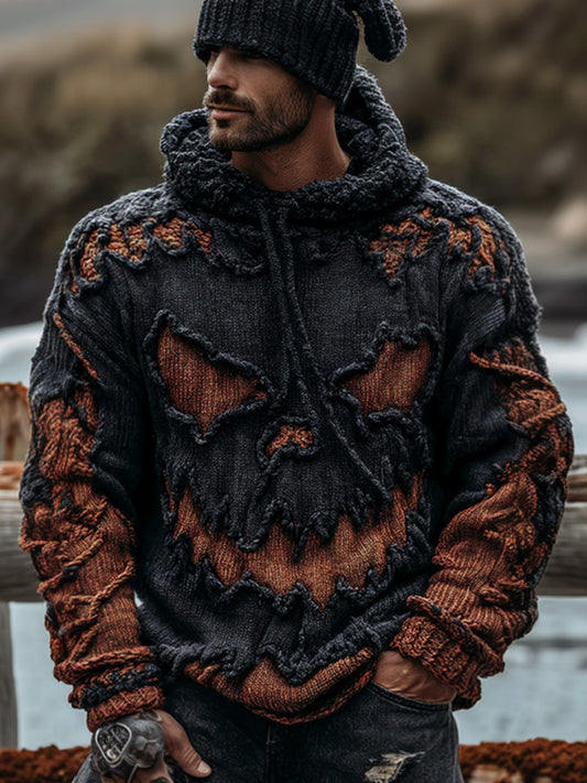 Men's Vintage Halloween Ghost Face Embroidered Hooded Sweater artswardrobe