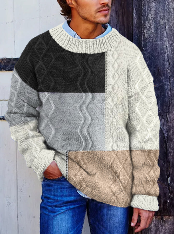 Vegan Mock Minimalist Knit Pullover Patchwork Warmth Knitted Jacquard Unisex Sweater artswardrobe