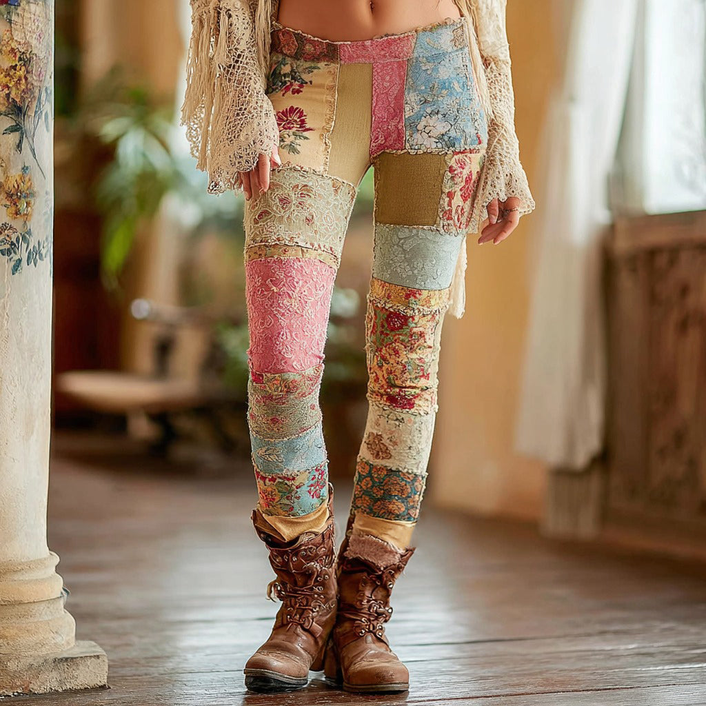 Comstylish Women's Bohemian Floral Pattern Casual Leggings
