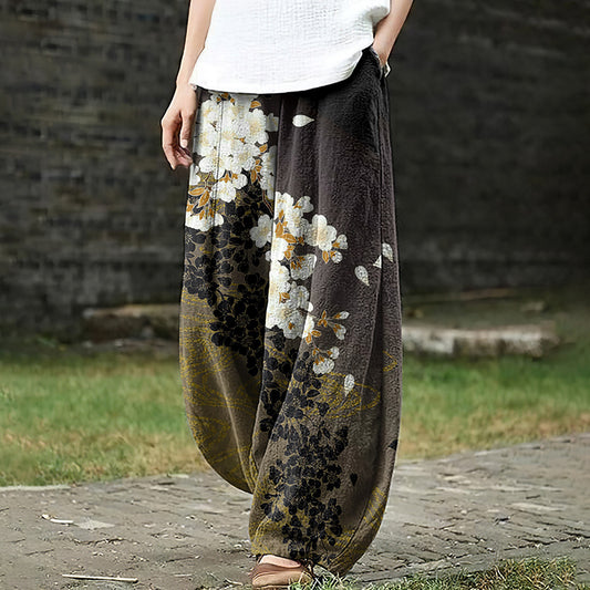 Comstylish Japanese Art Print Wide Leg Pants