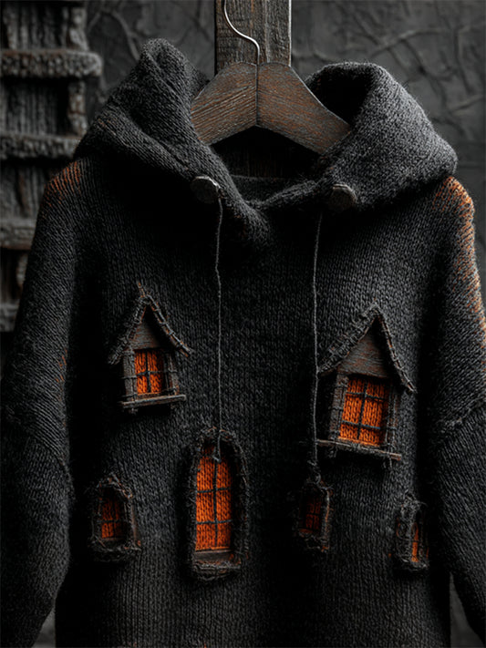Halloween Dark Castle Inspired Hooded Cozy Knit Sweater artswardrobe