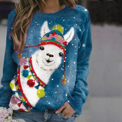 Comstylish Funny  Alpaca Print Casual Sweatshirt