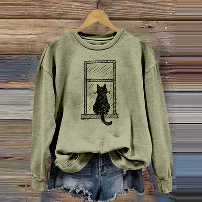 Lovely Simple Cat Art Print Vintage Cozy Sweatshirt elevenforest