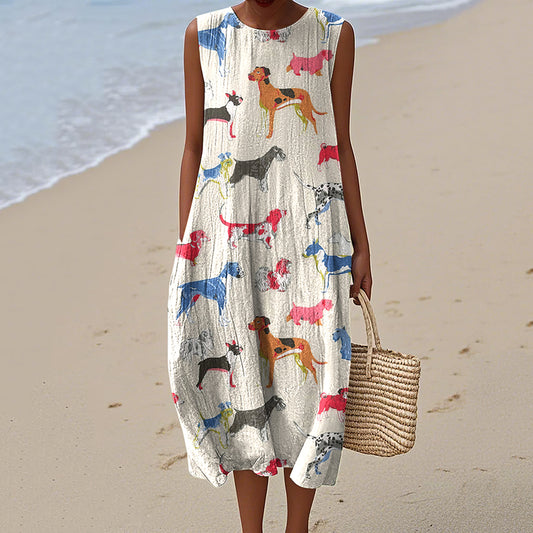 Comstylish Women's Retro Cute Dogs Art Print Tank Dress