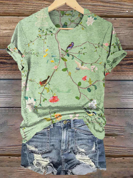 Vintage Floral Art Print Casaul Short Sleeve T-shirt