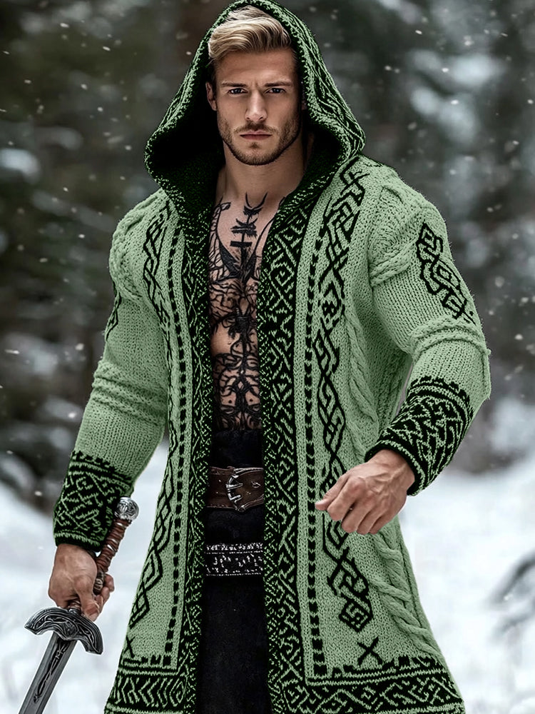 Men's Viking Tribal Pattern Jacquard Celtic Cozy Cardigan Sweater elevenforest
