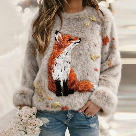 Fall Fox Autumn Art Women's Cozy Plush Sweater