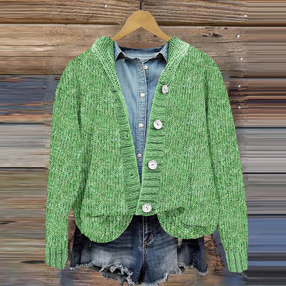 Vintage Solid Button Hooded Knitted Cardigan elevenforest