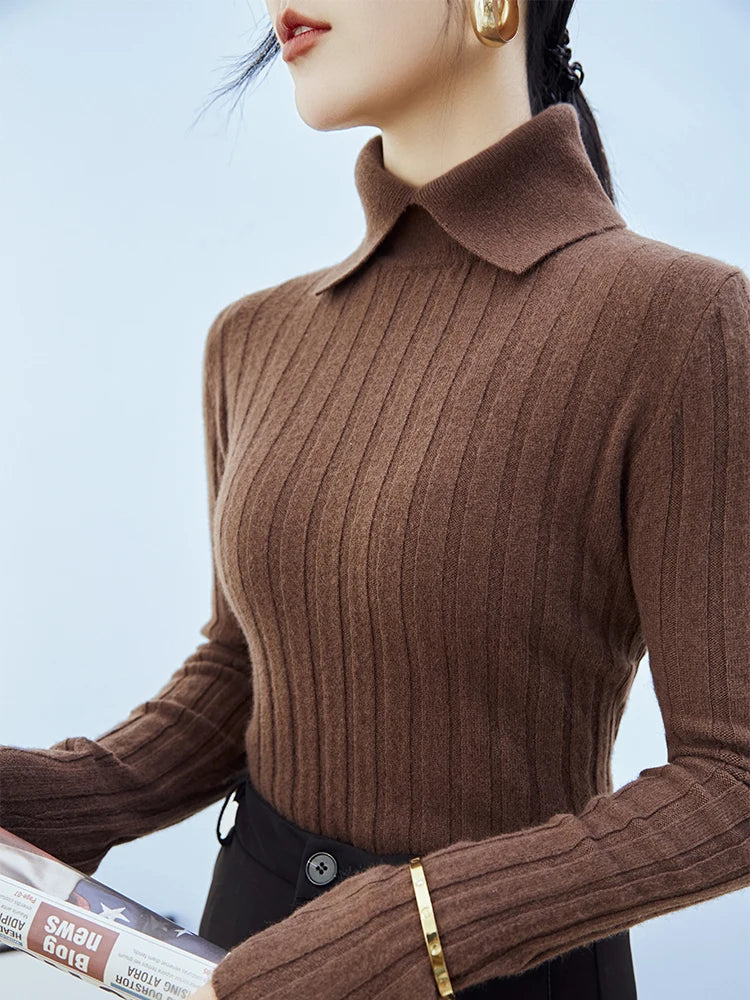 Junia® | Casual knitted sweater with polo collar for women